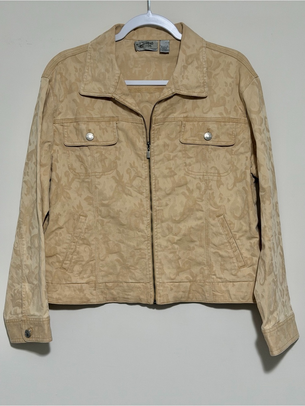 Chico's Light Gold/Yellow Jacquard Zip Denim Jacket